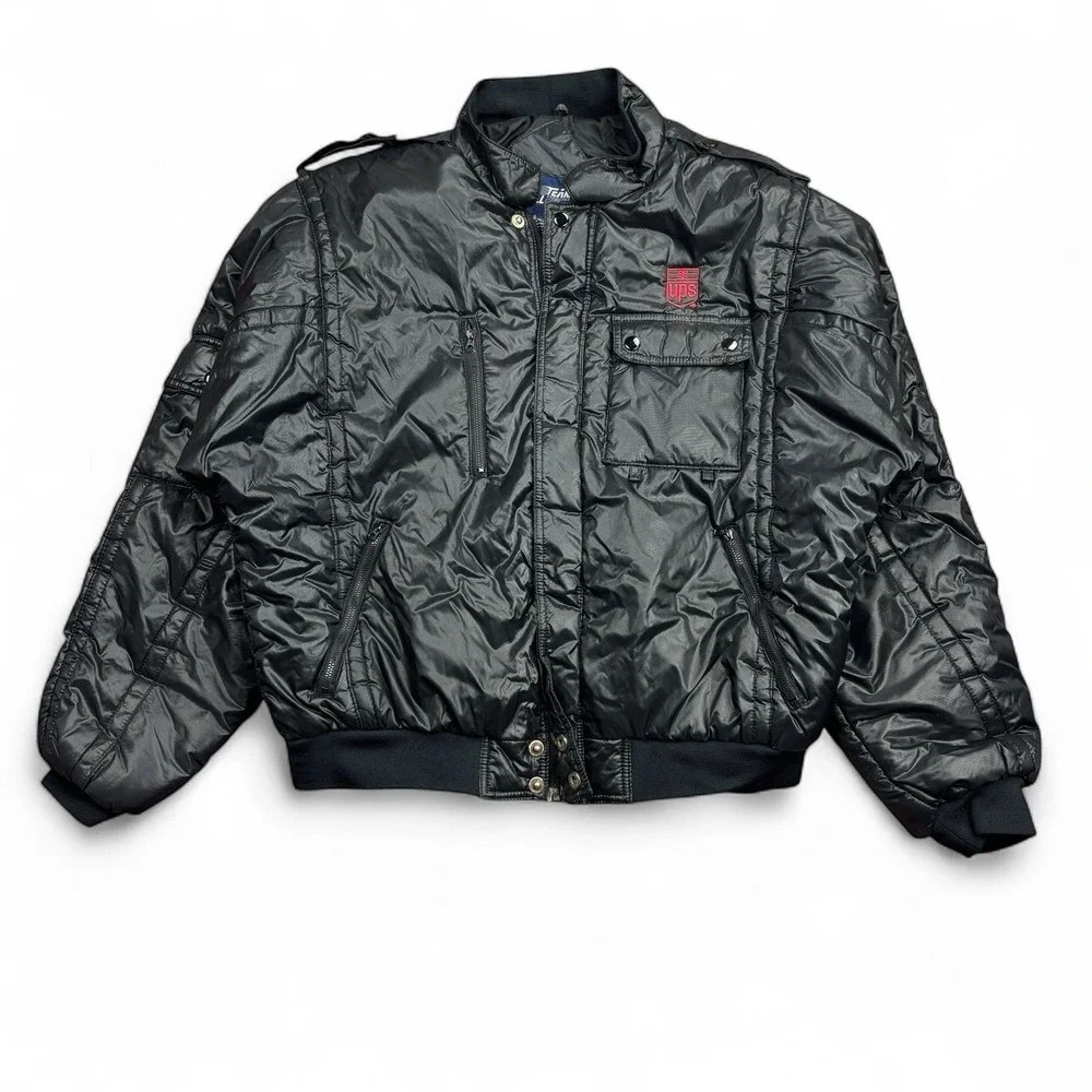 Vintage United Parcel Service UPS Jacket Men's XL Black Puffer Quilted Bomber